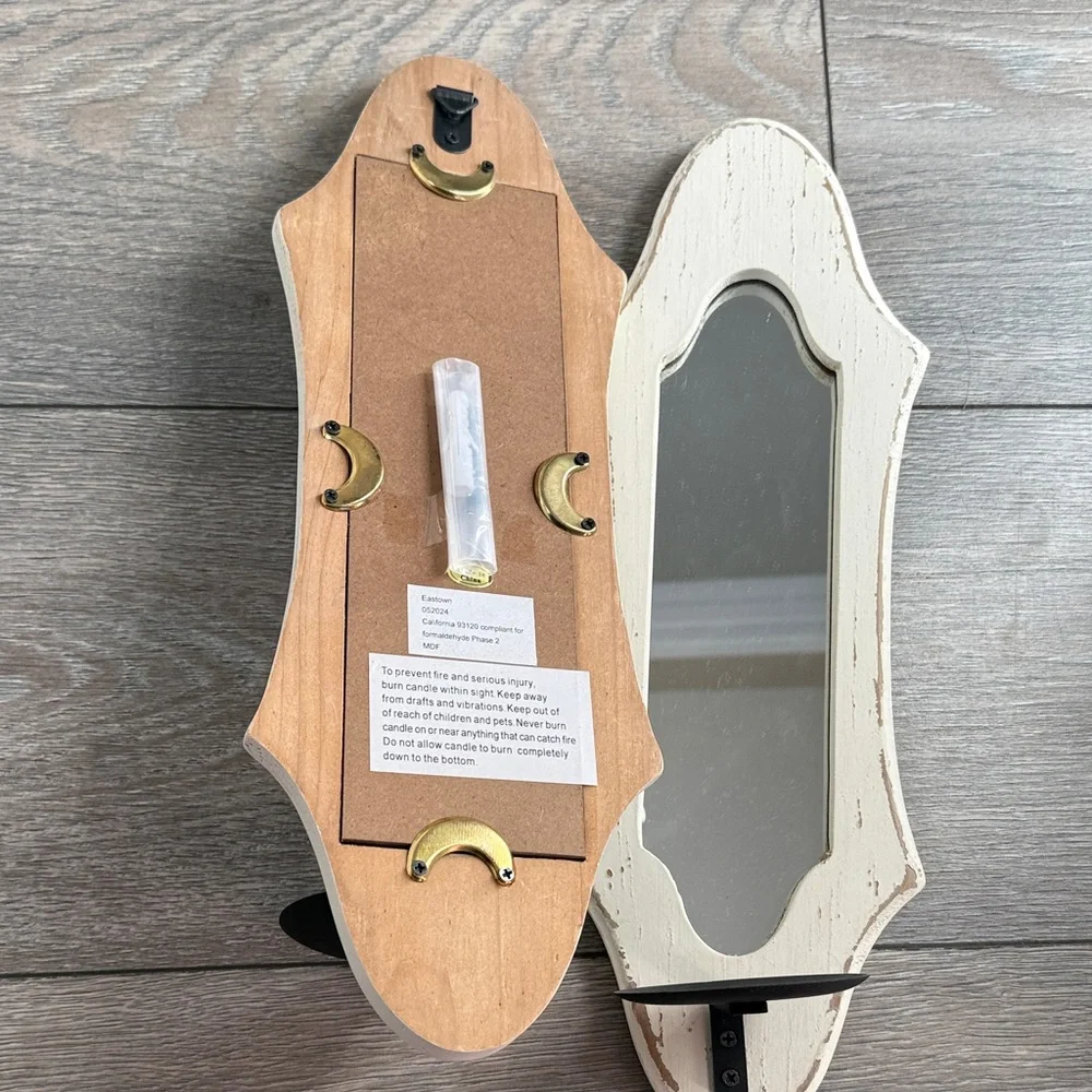 2 pc Rustic Cream Wall Mirror sconces w/candle holder that doubles as Shelves